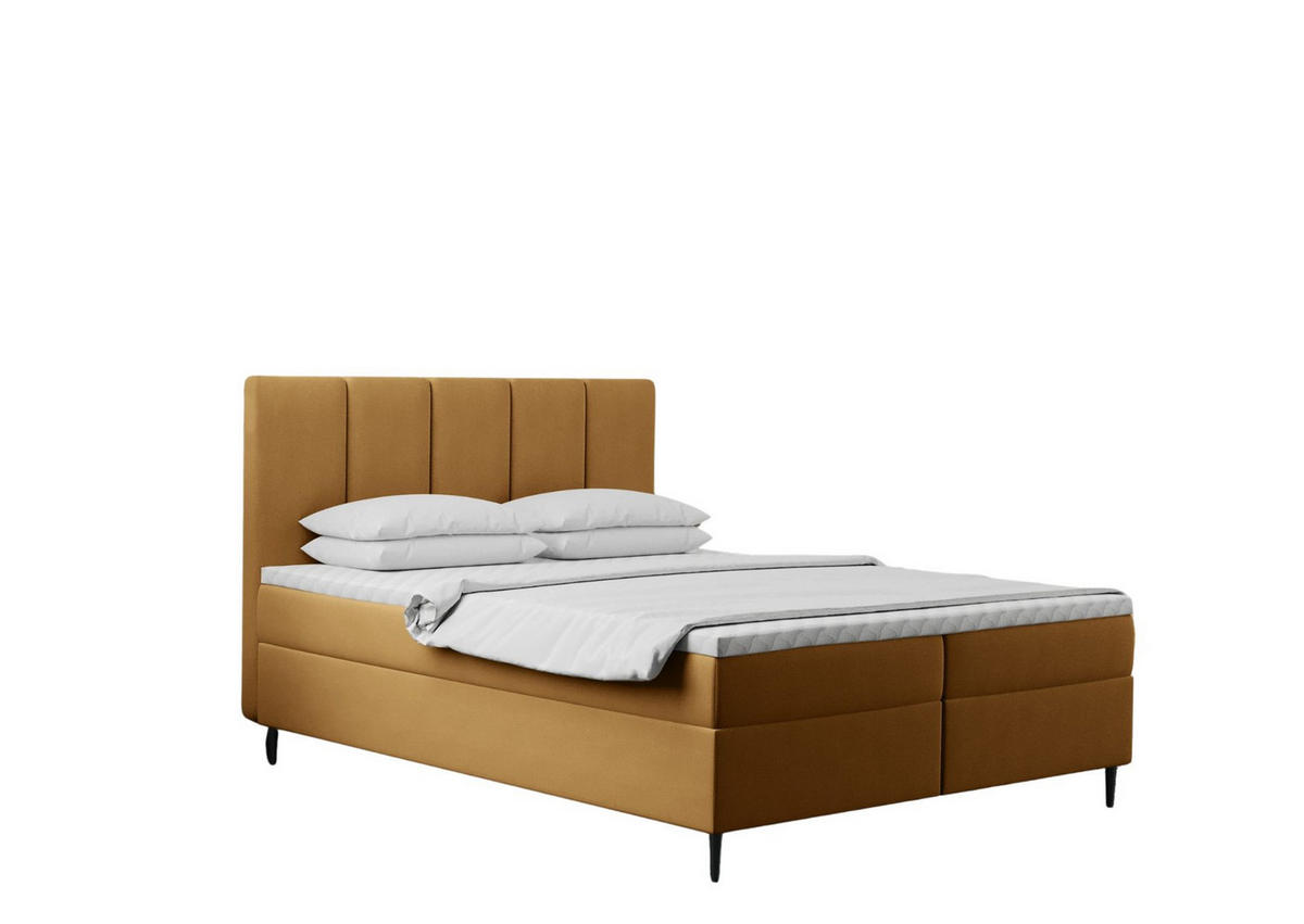 BOXBETT Mit Bettkasten Und Matratze POEL Gelb 140x200 cm H3-Bonell - Mooreichefarben/Gelb, Holz/Holzwerkstoff (140/200cm) - Kaiser Möbel