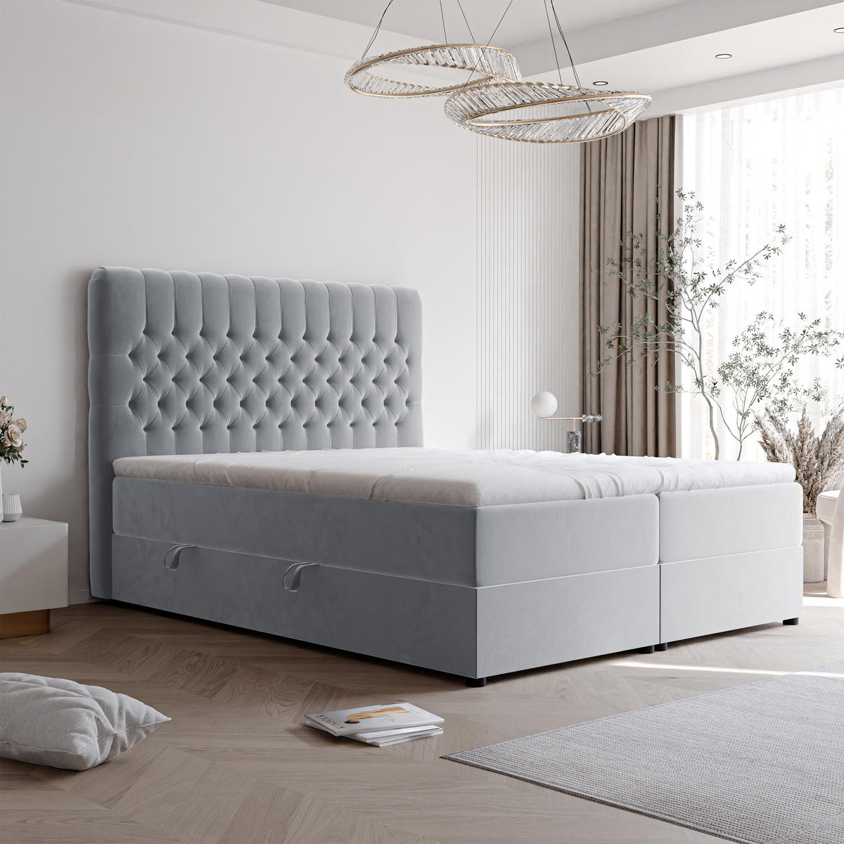 BOXBETT ALBA 140/200 cm mit Matratze und Topper, Grau - Grau, Textil (140/200cm) - Idohome