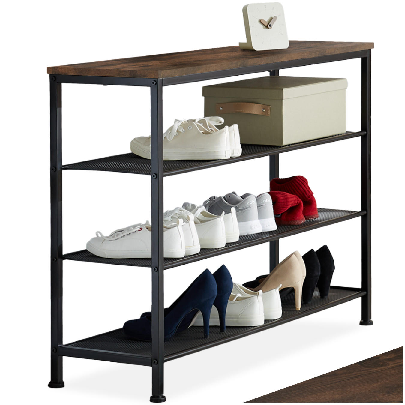 SCHUHREGAL Portsmouth,100 x 30,5 x 72,5 cm,Industrial Holz dunkel, rustikal - Rostfarben, Metall (30.5/72.5/100cm) - tectake