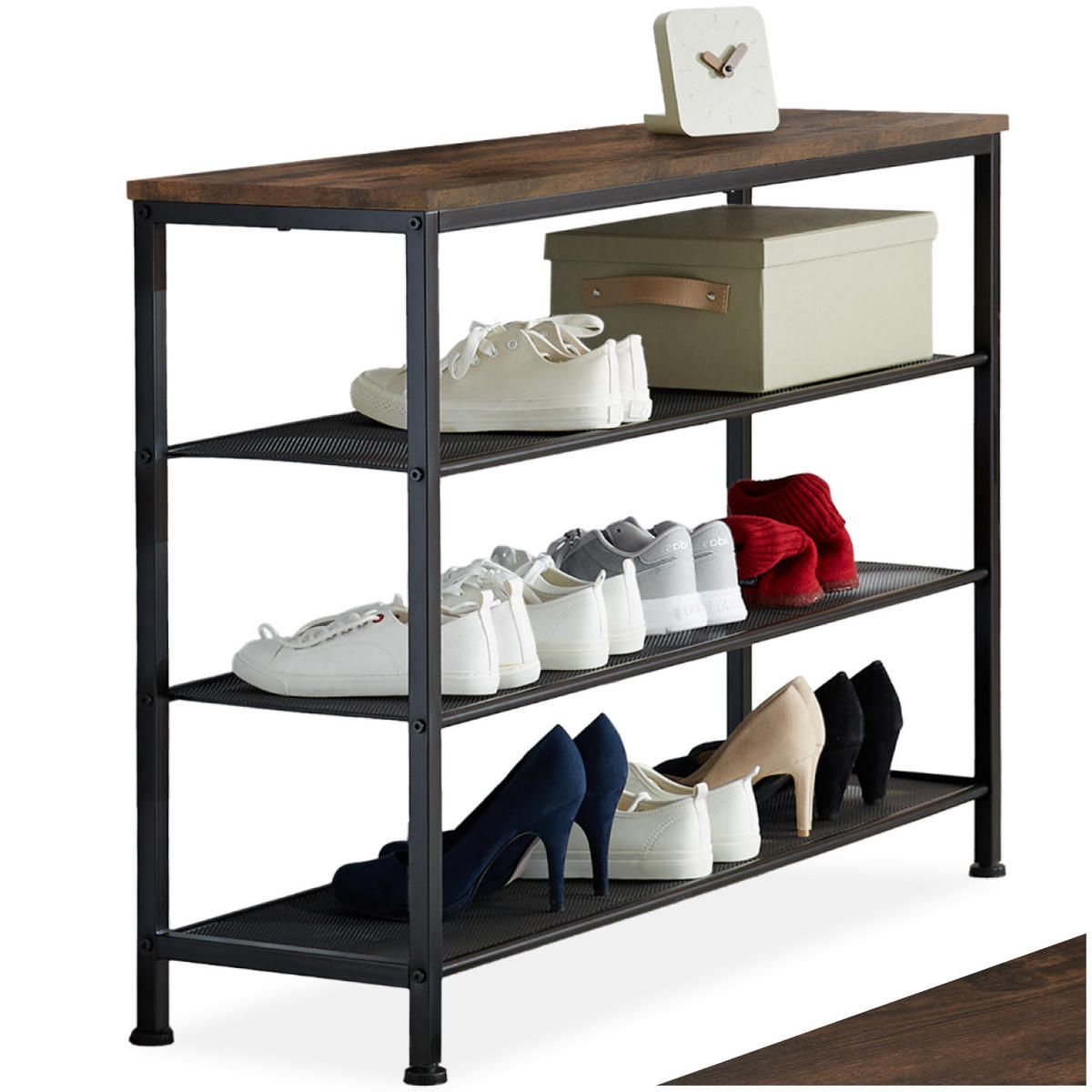 SCHUHREGAL Portsmouth,100 x 30,5 x 72,5 cm,Industrial Holz dunkel, rustikal - Rostfarben, Metall (30.5/72.5/100cm) - tectake