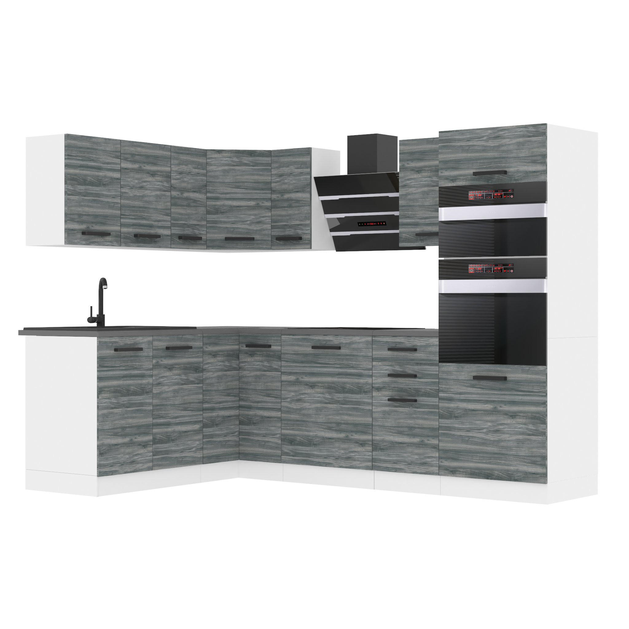 KÜCHE L-Form MELANIE, ohne Arbeitsplatten, Glamour Wood - Grau, Holz (360/204/60cm) - B BELINI GROUP
