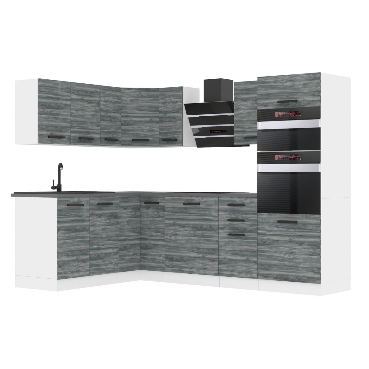 KÜCHE L-Form MELANIE, ohne Arbeitsplatten, Glamour Wood - Grau, Holz (360/204/60cm) - B BELINI GROUP