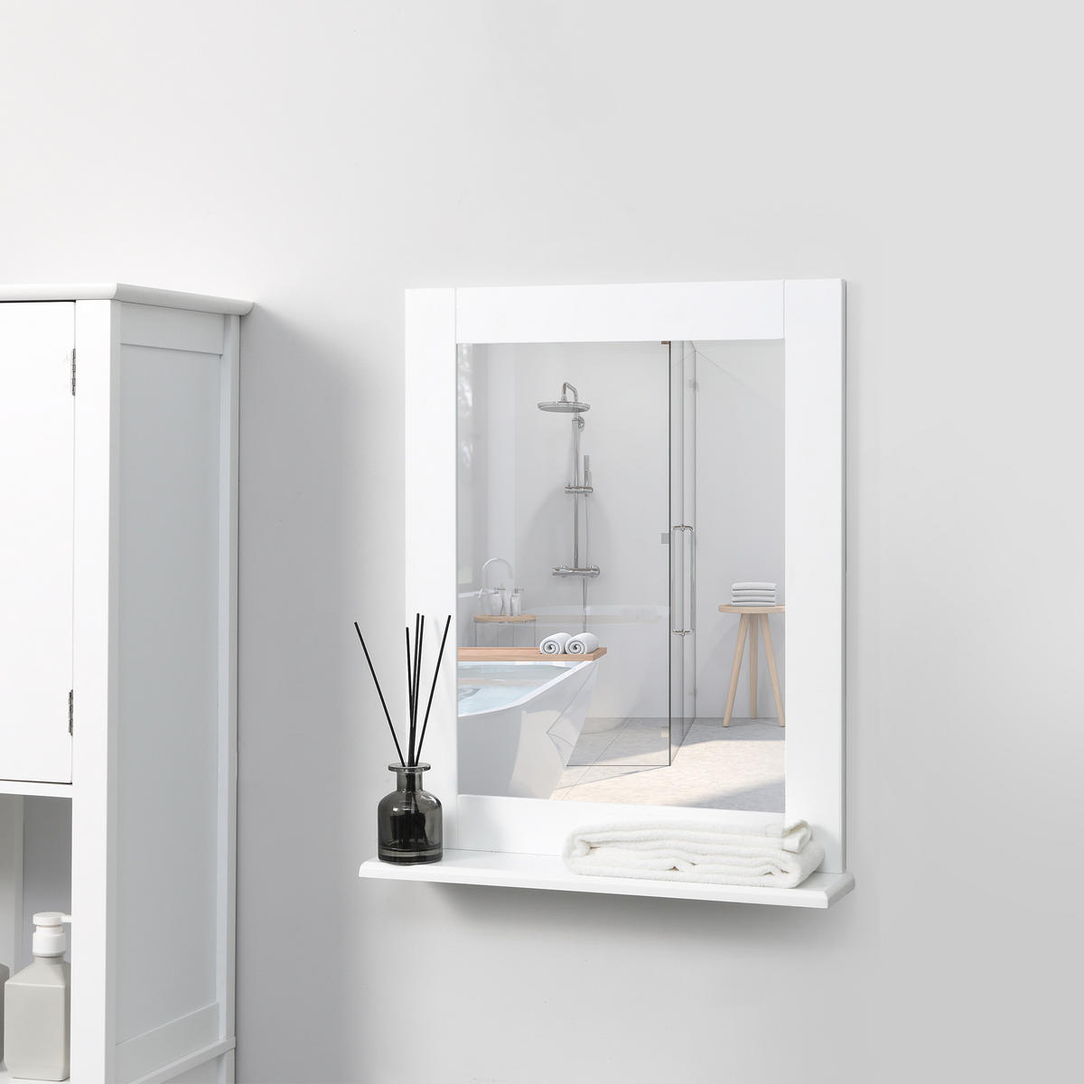 SPIEGELSCHRANK , mit Ablagefläche, 50 x 11,5 x 60 cm ,weiß - Weiß, Glas (50/60/11.5cm) - Vallsero