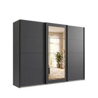 SCHWEBETÜRENSCHRANK 3-türig B270/H208/64 cm Kleiderschrank in Grafit, mittig Spiegel, Griffe Schwarz / 22630 - Schwarz/Graphitfarben, Holzwerkstoff/Metall (270/208/64cm) - luma-home