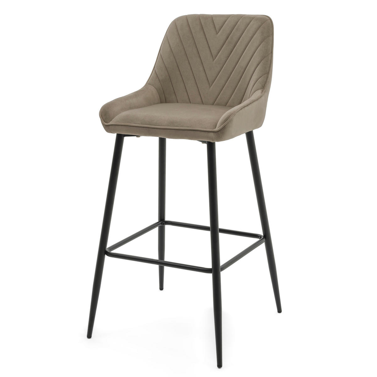 BARHOCKER VASTO gepolstert mit Steppung - dunkelbeige - Samt Velours - Beige/Schwarz, Metall (50/102/55cm) - NEW HOME