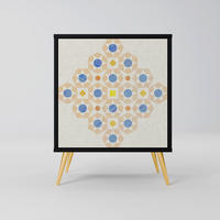 SIDEBOARD PATTERNED PRISM, Schwarz, 57,5x42x75,5 cm, Goldfarbene Metallfüße - Goldfarben/Multicolor, Holzwerkstoff/Metall (57.5/75.5/42cm) - SpaceRebels