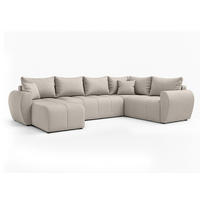 WOHNLANDSCHAFT Malatya U Form MAX Beige 311/145/80 cm mit Schlaffunktion - Beige/Schwarz, Kunststoff/Textil (208/80/303cm) - AX Living