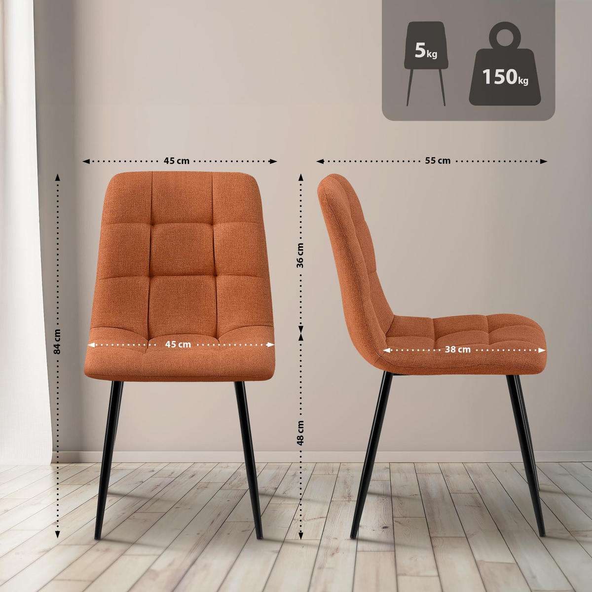 STUHL Stoff Orange - Orange, Textil/Metall (45/84/55cm) - CLP