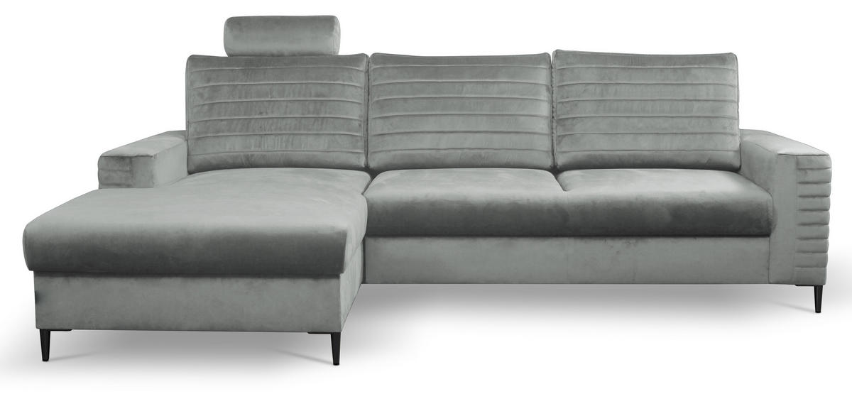 ECKSOFA Grau OLI Ausziehbar Mit Kopfstütze Und Bettkasten Links - Grau, Textil (253/165cm) - Sepro Meble