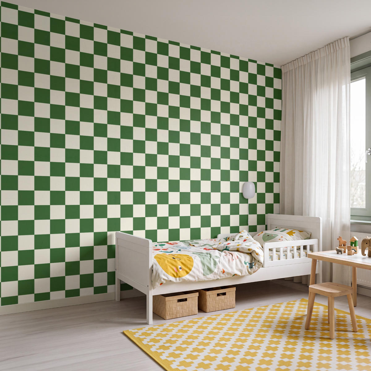 KINDERTAPETE - Schachbrett - Muster - Grün - 300x220 cm - Grün, Papier (300/220cm) - OnlyWow