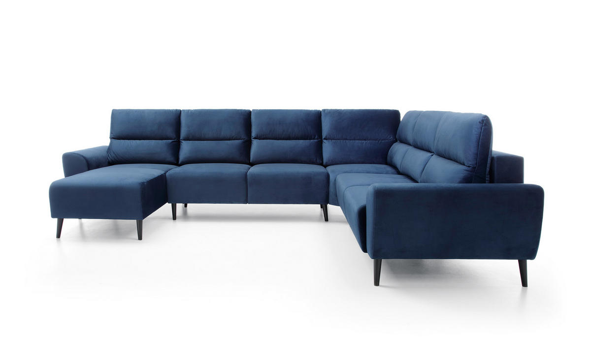 ECKSOFA BOSCO U-Form, Monolith-Stoff, Freistehend, mit verstellbaren Kopfstützen, Sofa für Familien, Größe: 340x270x98cm, Farbe: Blau - Blau, Holz/Textil (270/340cm) - DomoHome