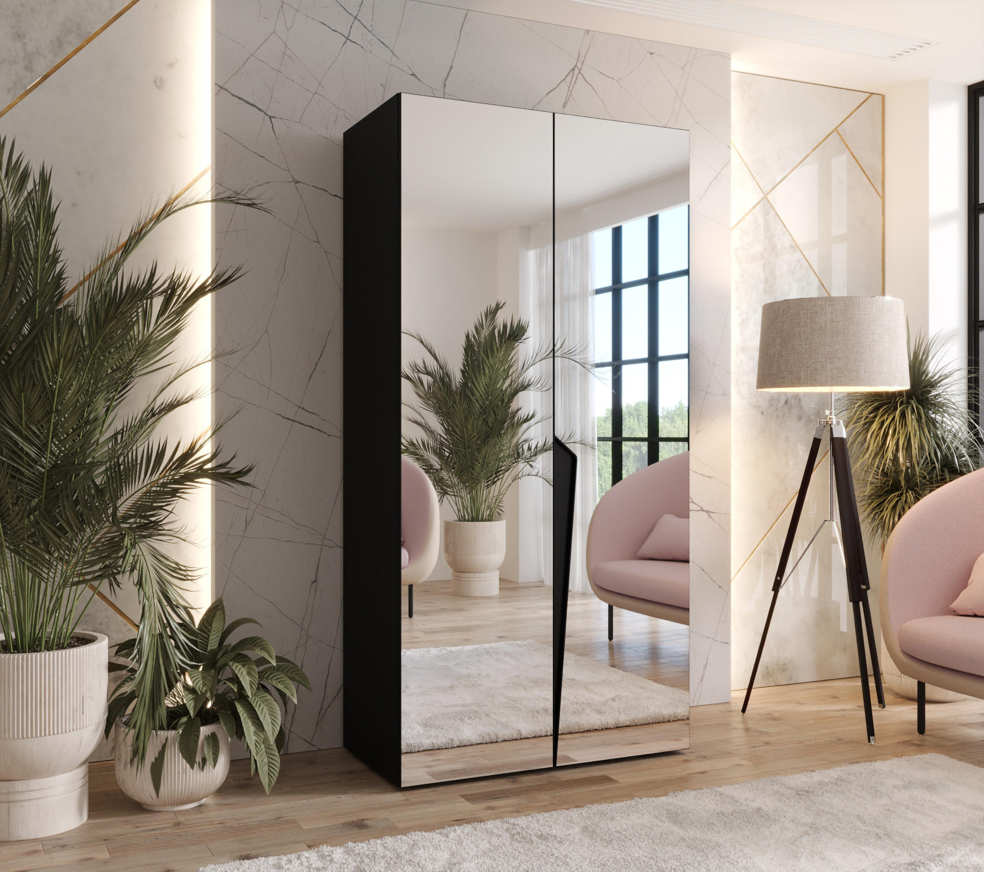 DREHTÜRENSCHRANK 202/100/52 2-türig - Schwarz, Holz/Metall (100/202/52cm) - Abiks Möbel