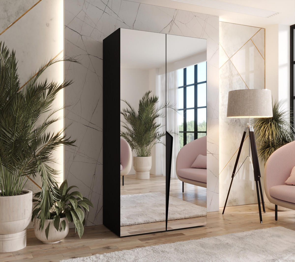 DREHTÜRENSCHRANK 202/100/52 2-türig - Schwarz, Holz/Metall (100/202/52cm) - Abiks Möbel