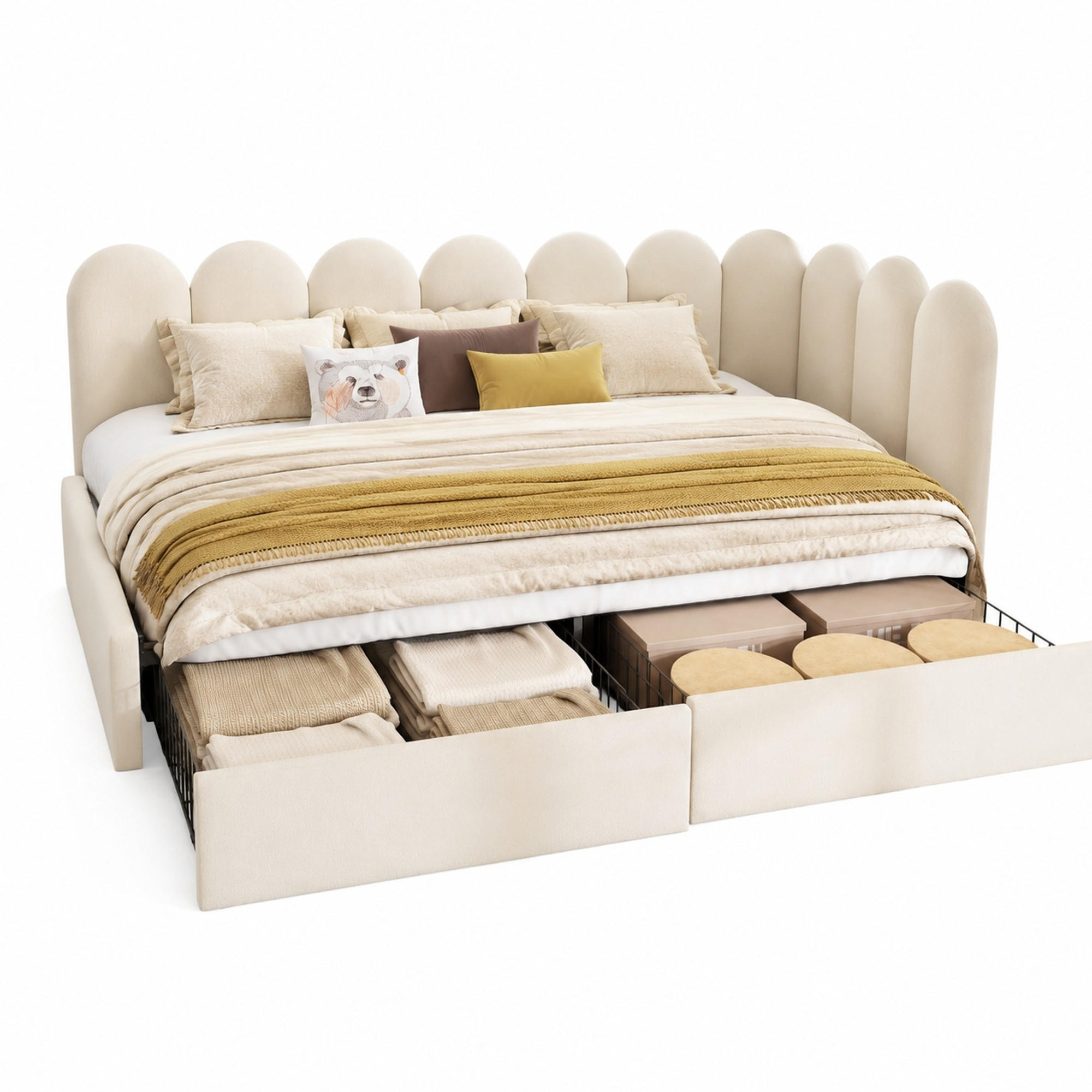 POLSTERBETT 90/200 mit Schubladen und Stauraum in Beige - Beige, Holzwerkstoff/Textil (90/200cm) - EVRYAE
