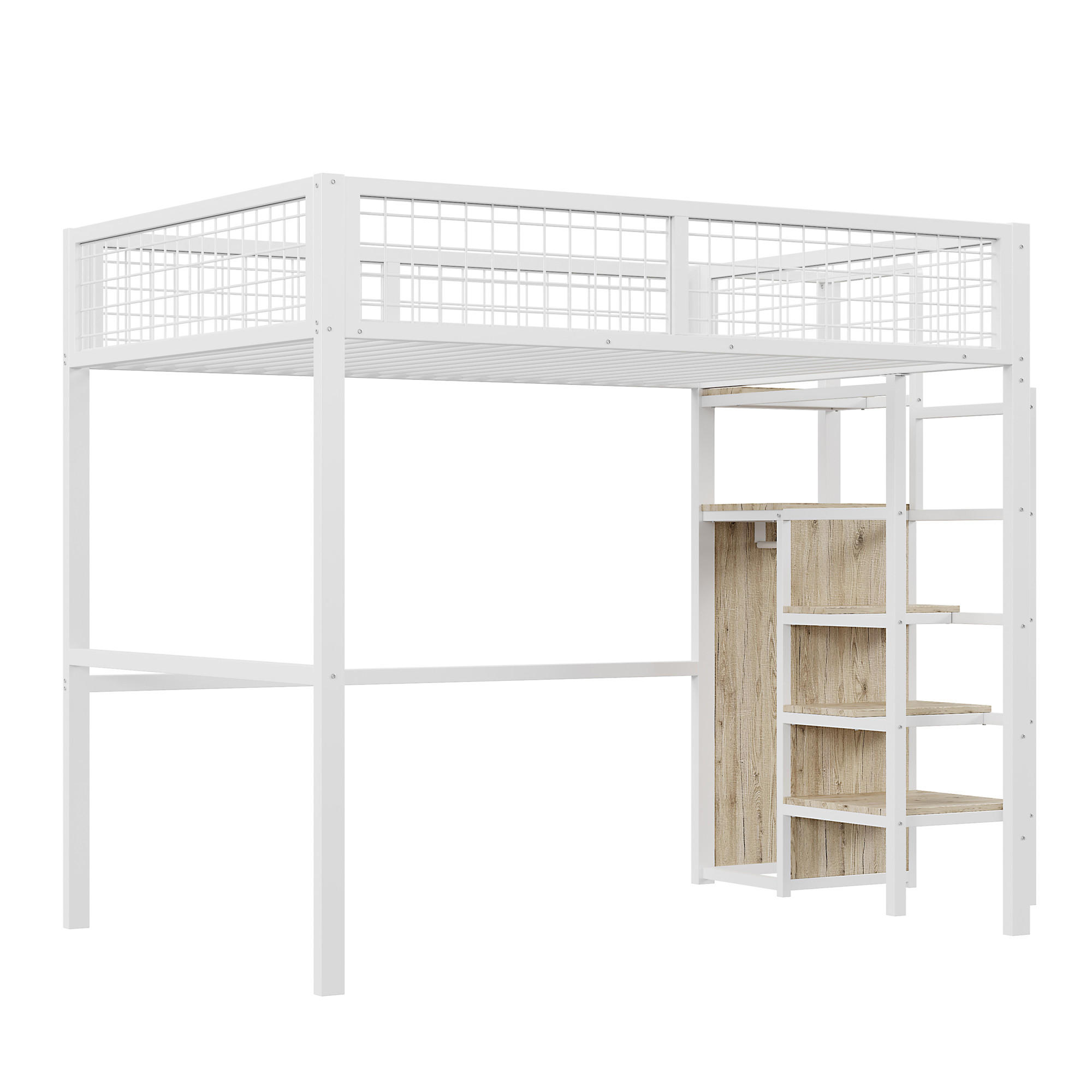 HOCHBETT 140/200 cm Weiß mit Sicherheitsleiter und Kleiderschrank - Weiß, Metall (140/200cm) - OKWISH