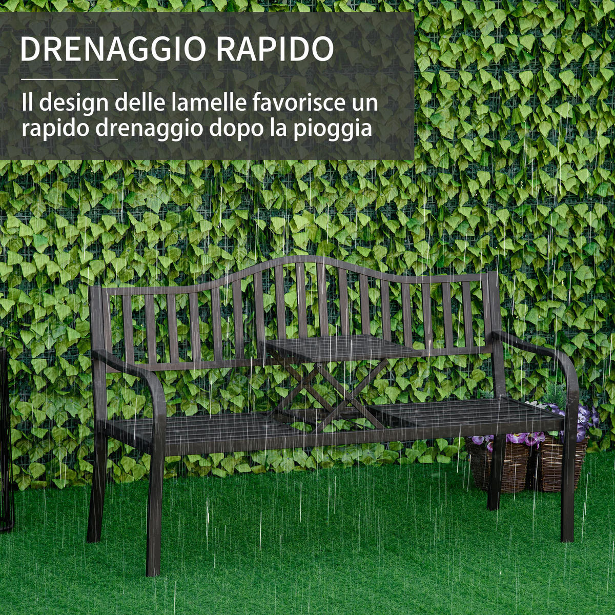 GARTENBANK,3-SITZER Metall Lattenrost klappbarer Tisch,schwarz - Schwarz, Metall (150/90/58.5cm) - Vallsero