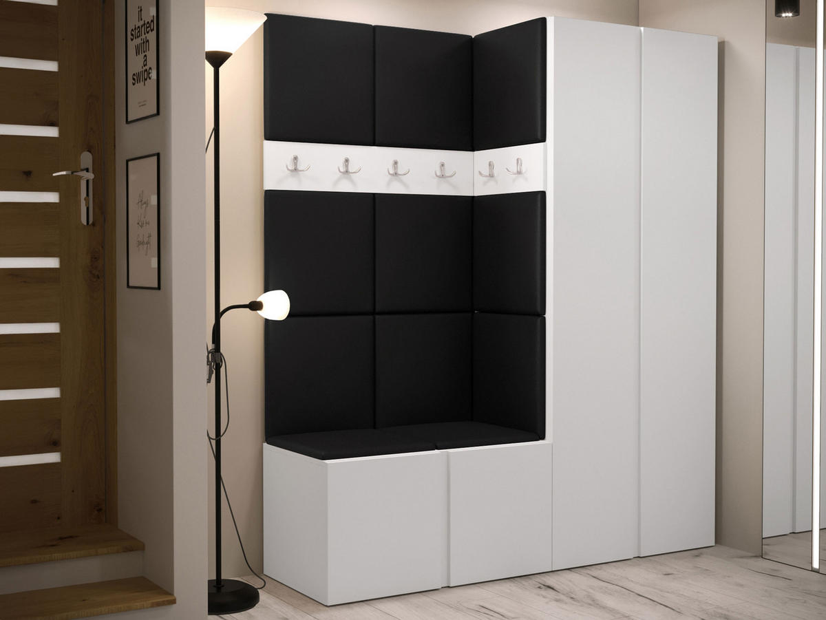 GARDEROBEN-SET Orion III - Schwarz/Weiß, Holzwerkstoff/Kunststoff (158/186/46cm) - MIRJAN24