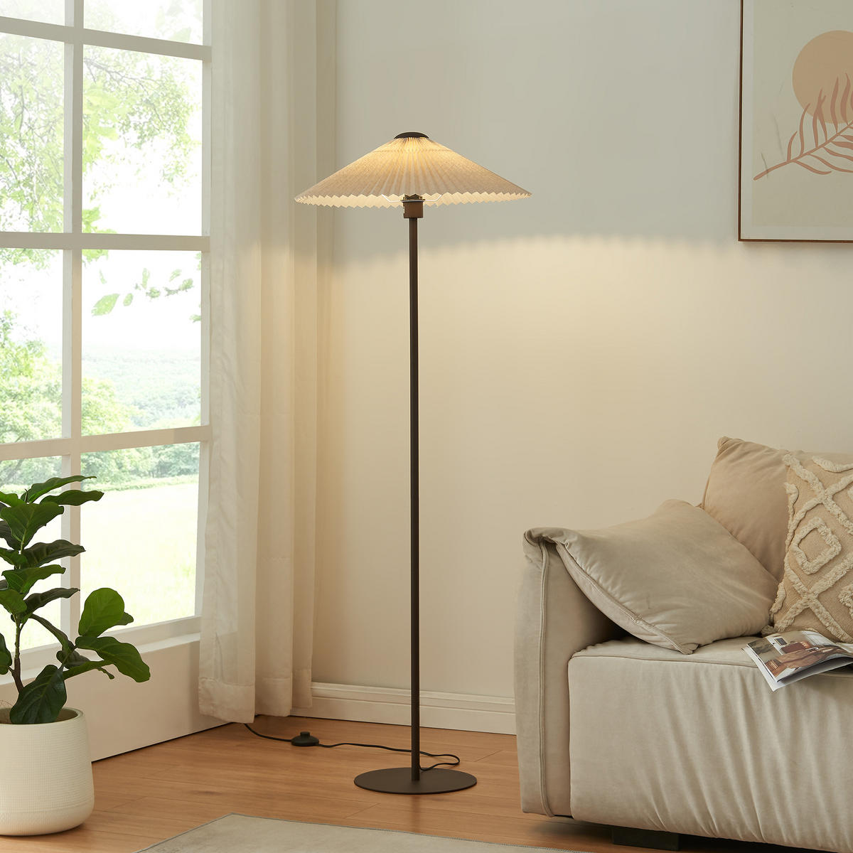 STOJACÍ LAMPY Appledore - bílá/hnědá, kov/textil (53.5/53.5/149cm) - lux.pro