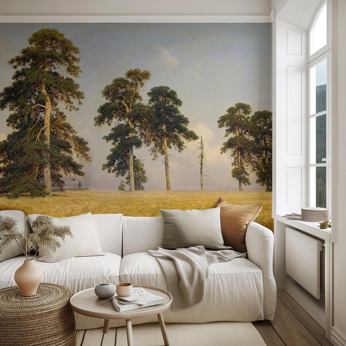 TAPETE Goldenes Weizenfeld aus echtem Papier, 360x260cm, 4 Rollen - Grün, Papier (360/260cm) - WALLPAPERS4BEGINNERS
