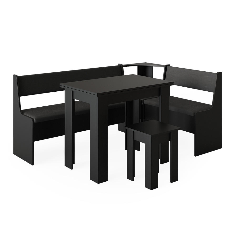 ECKBANKGRUPPE Roman Schwarz 120 x 41.5 cm mit Tisch - Schwarz Hochglanz/Schwarz, Holzwerkstoff (180/80/120cm) - Vicco