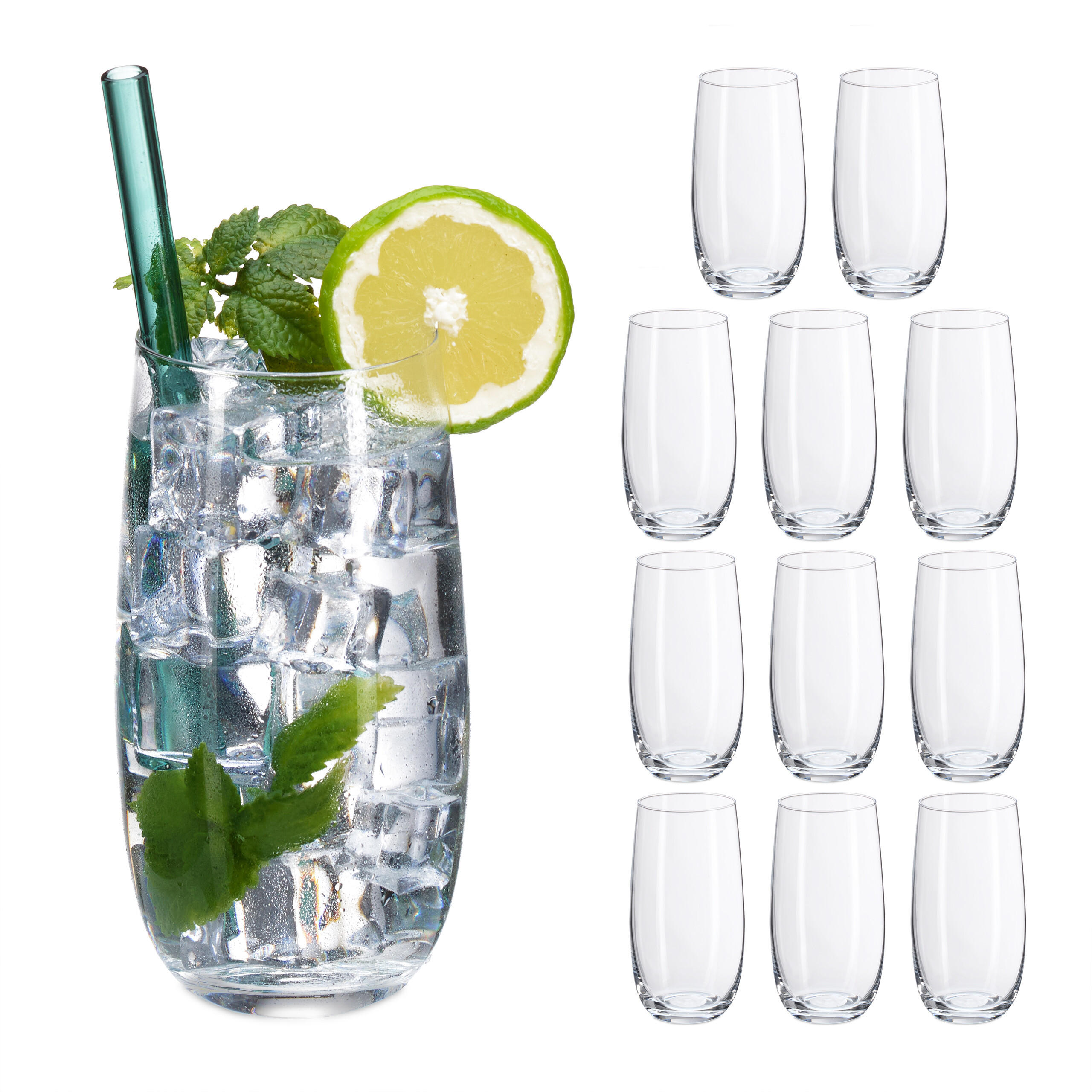 Relaxdays SKLENICE Transparentní 12ks-sada křišťálové sklo 520 ml