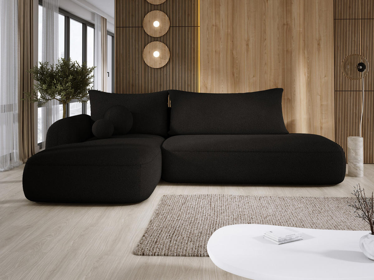 ECKSOFA BABU Mit Bettfunktion – Moderne Polsterecke Für Wohnzimmer Funktionales Schlafsofa Im Stoff NOW OR NEVER, 300x105x60cm, Linke, Schwarz - Schwarz, Holz/Textil (190/300cm) - DomoHome
