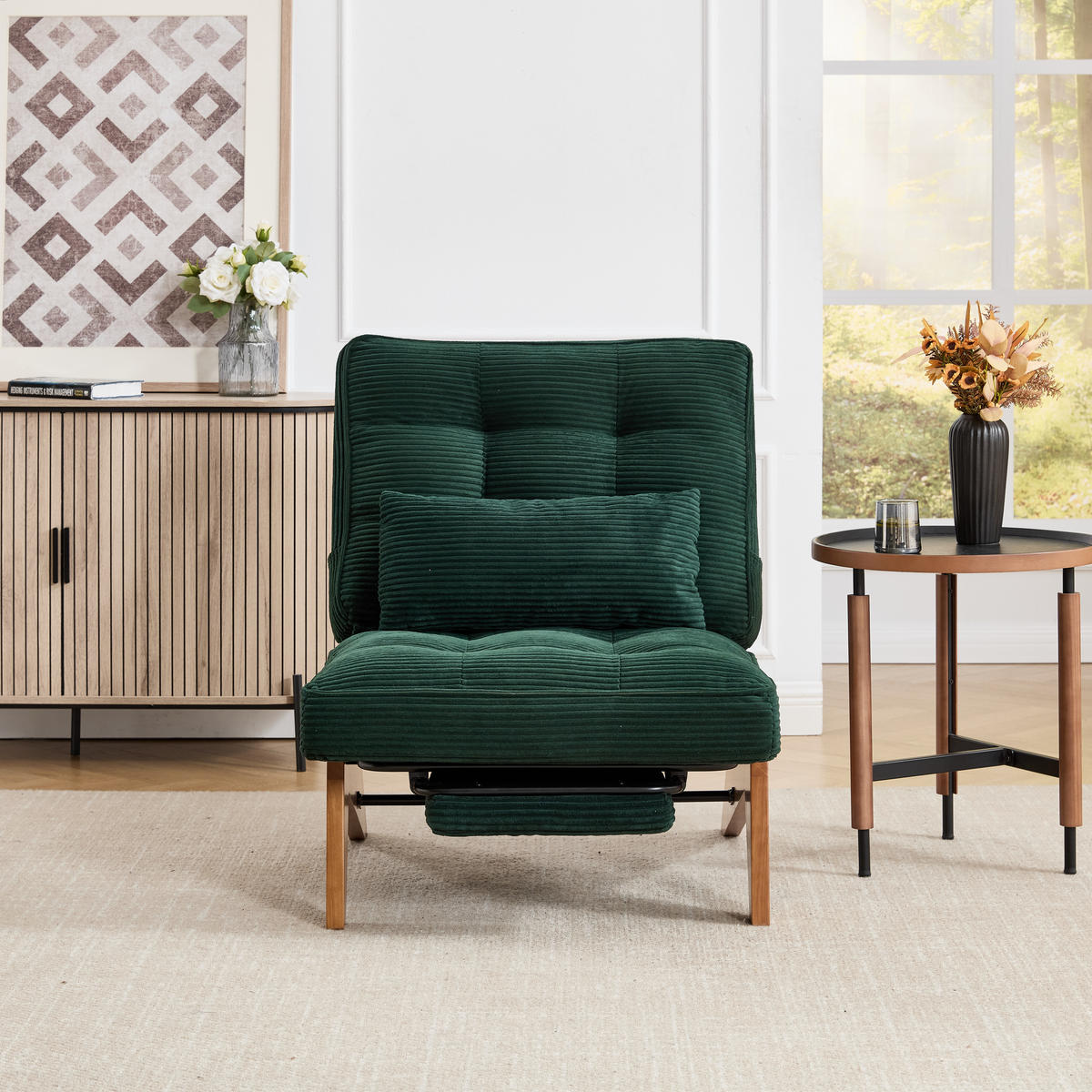 SESSEL Cord Smaragd mit Verstellbarer Rückenlehne und Kissen - Jadegrün, Holzwerkstoff/Textil (73/90/127cm) - WISHDOR