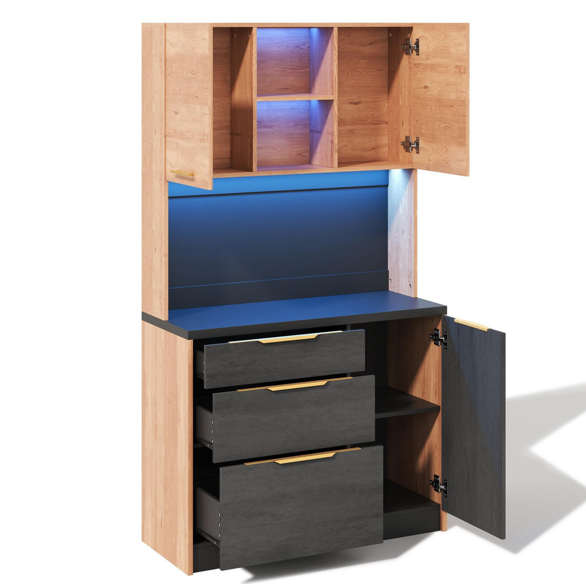 BUFFETSCHRANK 100/40/180 cm aus MDF mit LED-Beleuchtung, Steckdose und viel Stauraum, Neutral - Naturfarben, Holzwerkstoff (100/180/40cm) - Redom