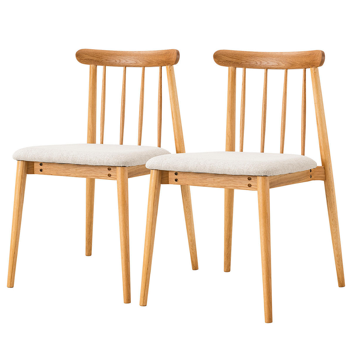 POLSTERSTUHL - 2er-Set - Eichefarben, Holz (48/77/53cm) - home24