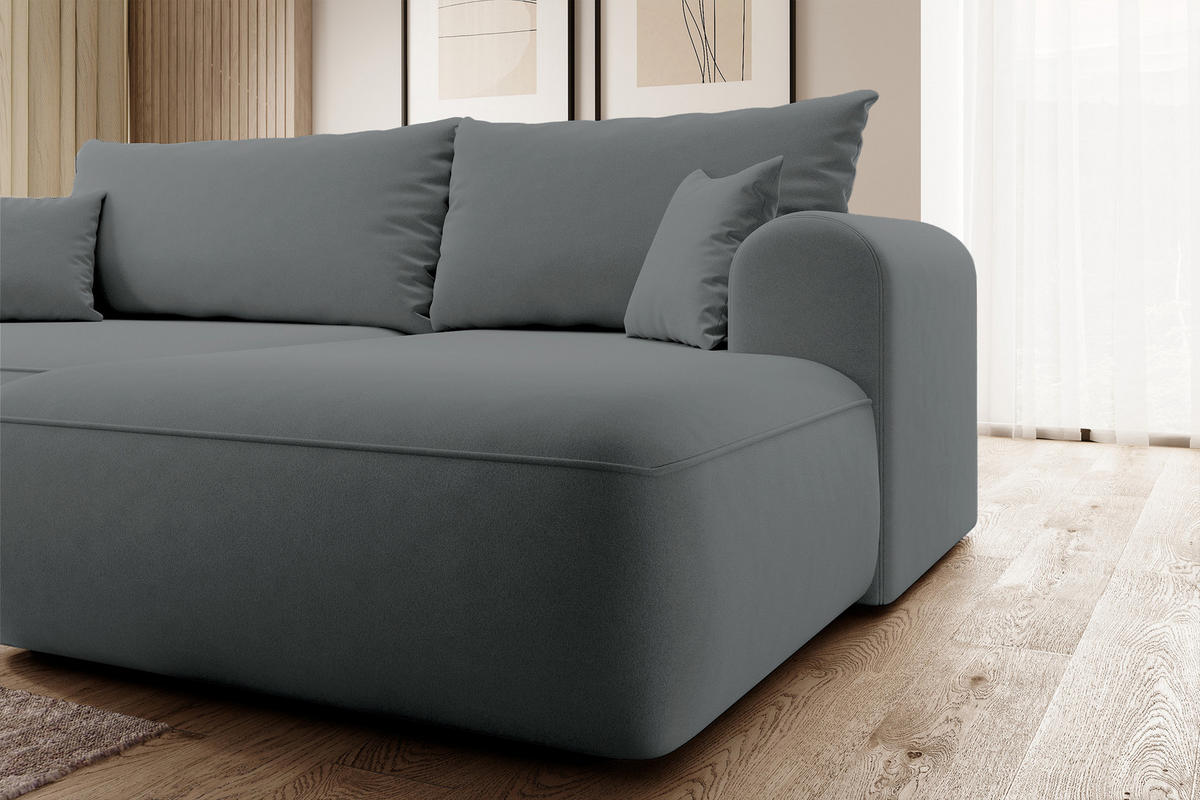 ECKSOFA Ovo Dunkelgrau Velours - Dunkelgrau/Schwarz, Kunststoff/Textil (260/165cm) - Selsey