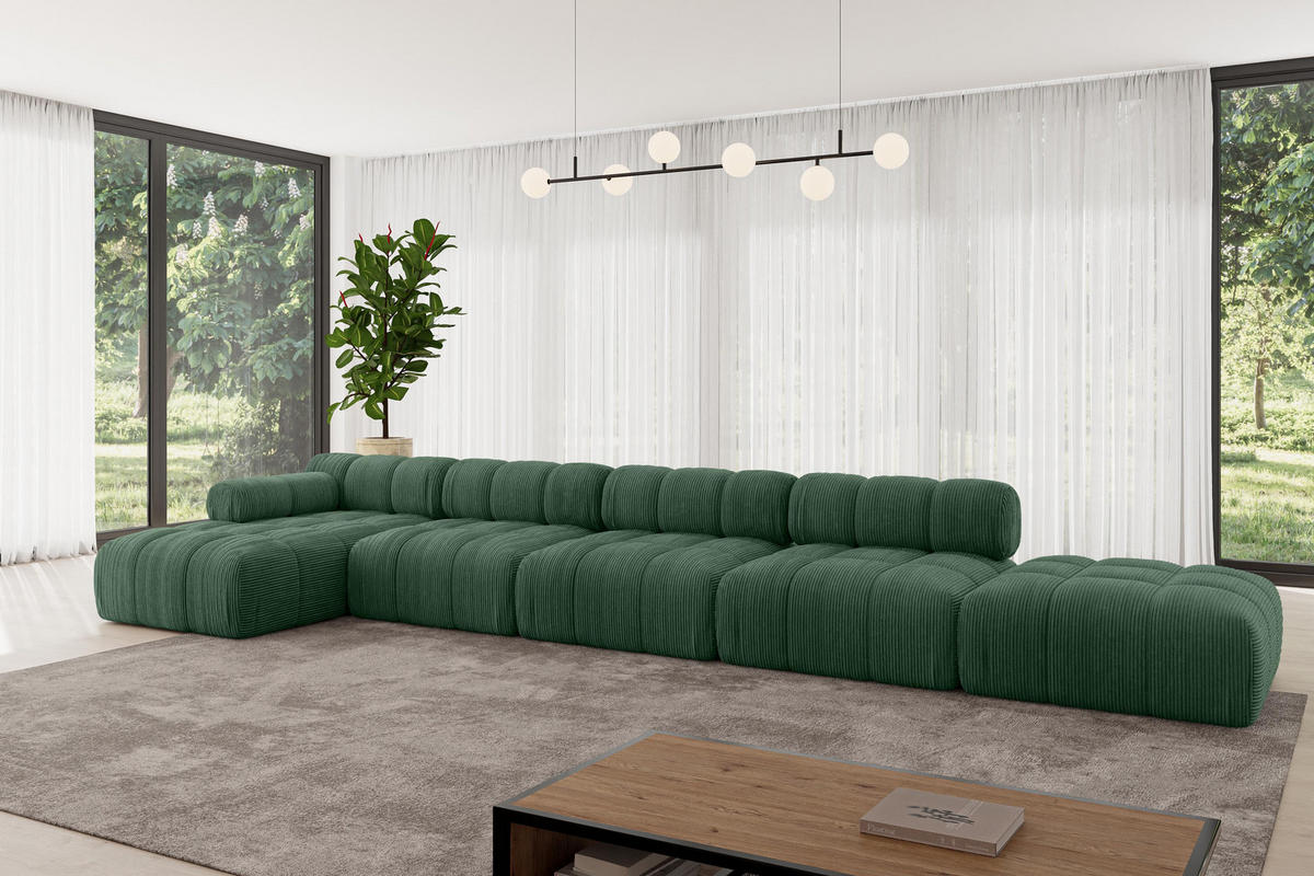 ECKSOFA modulares Sofa Lizur-L3 - 475x160x70 cm Grün Cord - Grün, Holzwerkstoff/Textil (475/160cm) - ALTDECOR