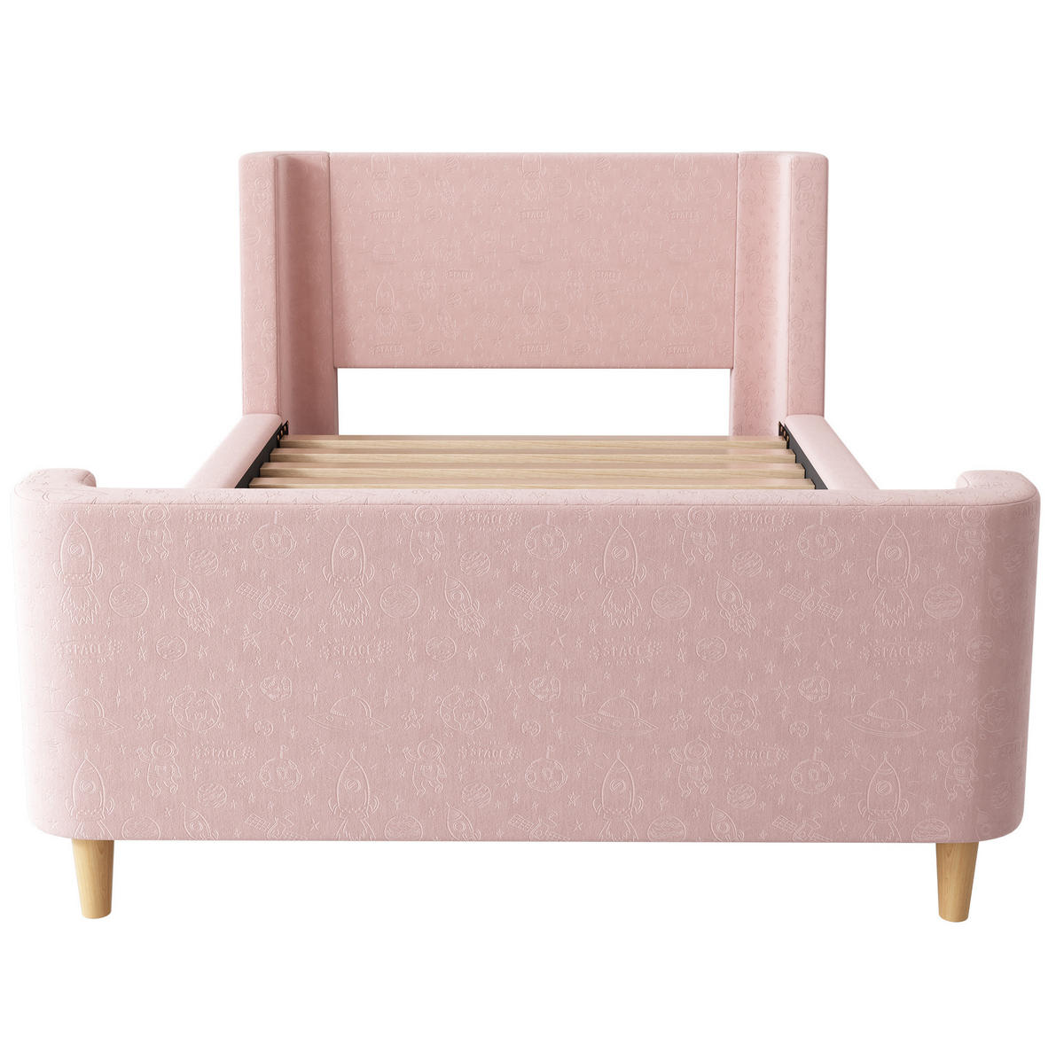 KINDERBETT im Schlittenbett-Design 90x200 cm Samt Rosa - Pink, Holzwerkstoff (90/200cm) - Beauniv