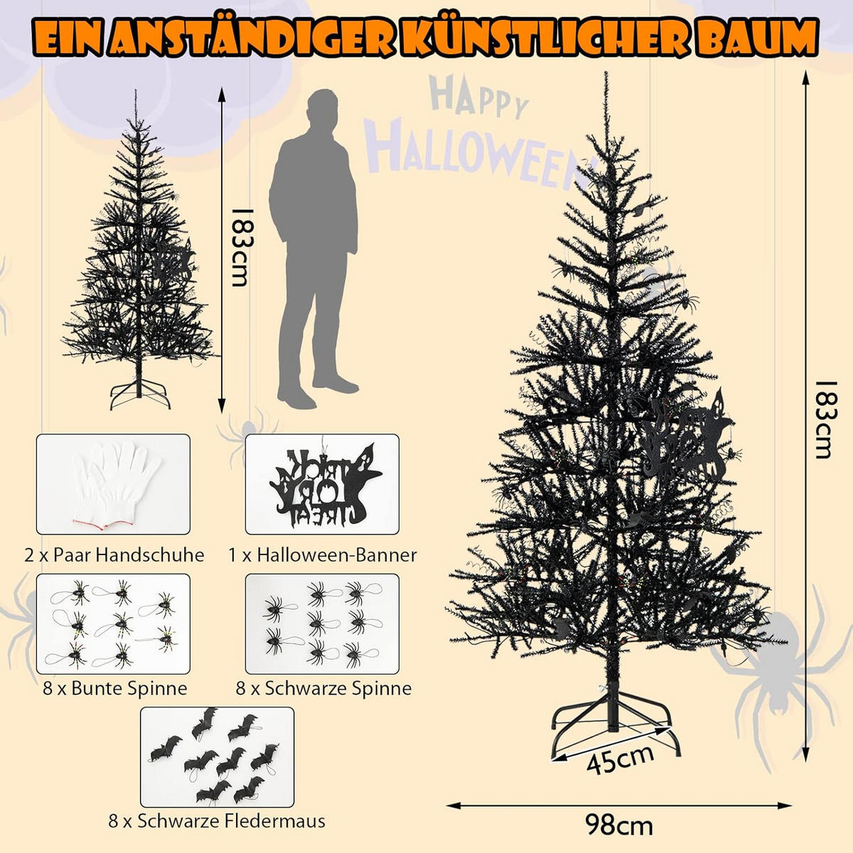 WEIHNACHTSBAUM Schwarz - Schwarz, Kunststoff (183cm) - COSTWAY