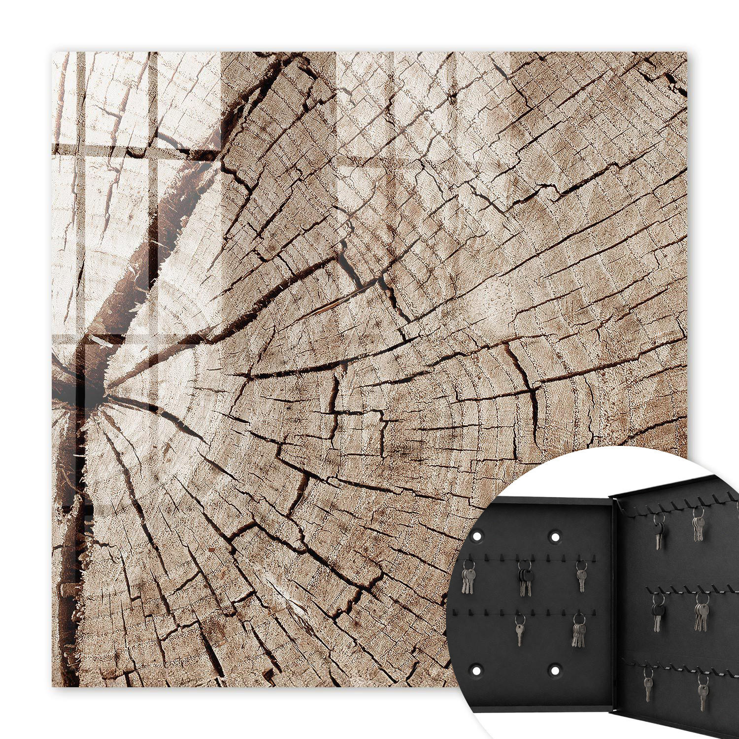 SCHLÜSSELBOX Schwarz 30x30 cm- Türöffnung nach rechts - Holzmaserung - Braun, Metall (30/30/5cm) - TULUP