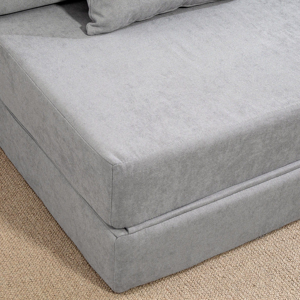 BODENSOFA DE-08230 in Matratze umwandelbar, mit Kissen Hellgrau - Hellgrau, Textil (210/15/80cm) - ComfortXL
