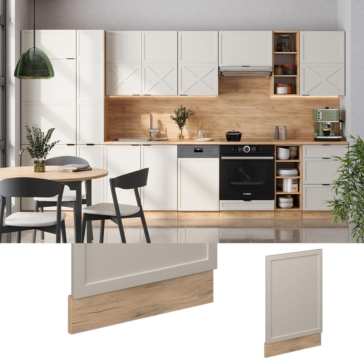 FRONTBLENDE Fame-Line GrauBeige 45 cm, AP Marmor - Honigeiche/Eiche Wotan, Holzwerkstoff (45/67.4/1.6cm) - Vicco