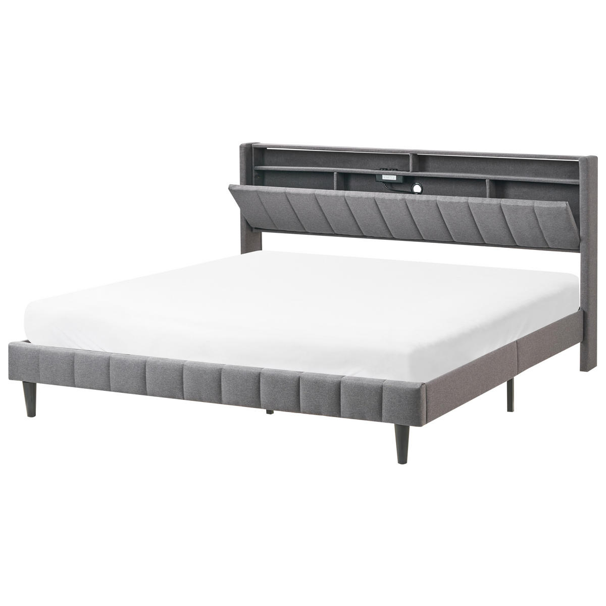 BETT mit LED 180/200 cm Stoff Dunkelgrau Beaulieu - Dunkelgrau, Textil (180/200cm) - Beliani