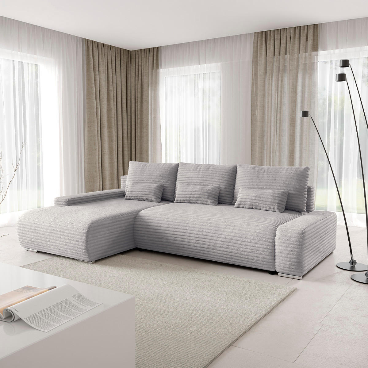 ECKSOFA Ivana 3 Sitzplätze Hellgrau - Hellgrau, Holz (265/172cm) - Petits-meubles
