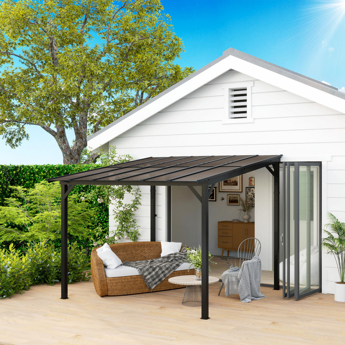 PERGOLA Metall ca. 3x3m - Dunkelgrau, Kunststoff (294/258/306cm) - Outsunny