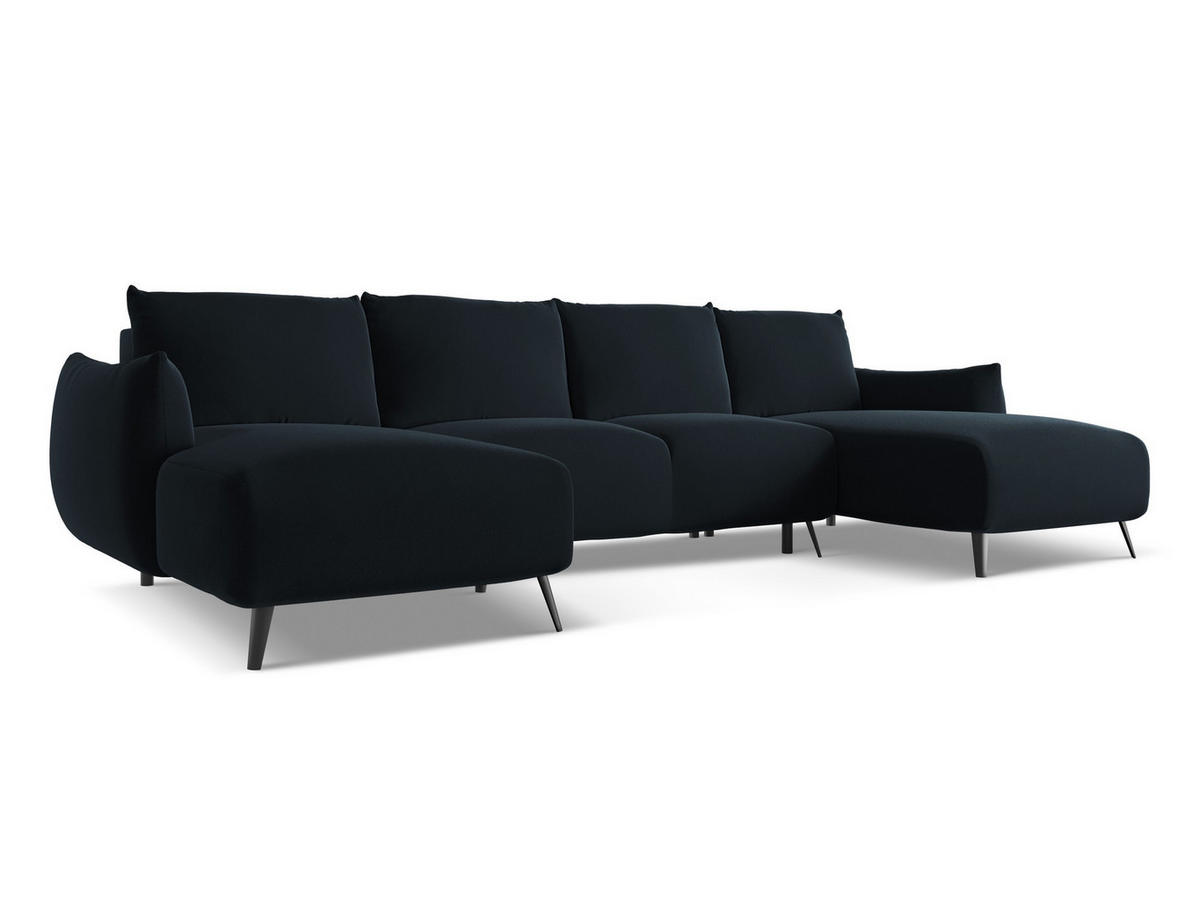 WOHNLANDSCHAFT Samt Stoff Blau - Blau/Schwarz, Textil/Metall (317/86/162cm) - Makamii