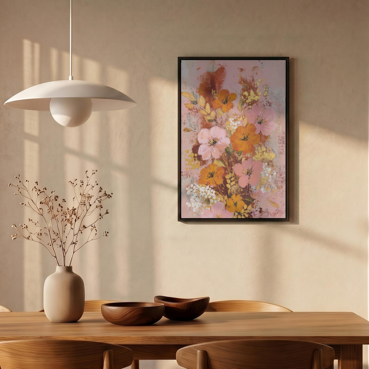 LEINWAND Bilder mit Rahmen - Malerei - Blumen - Rustikal - Rosa - 40x60 - Altrosa, Textil (40/60cm) - MuchoWow
