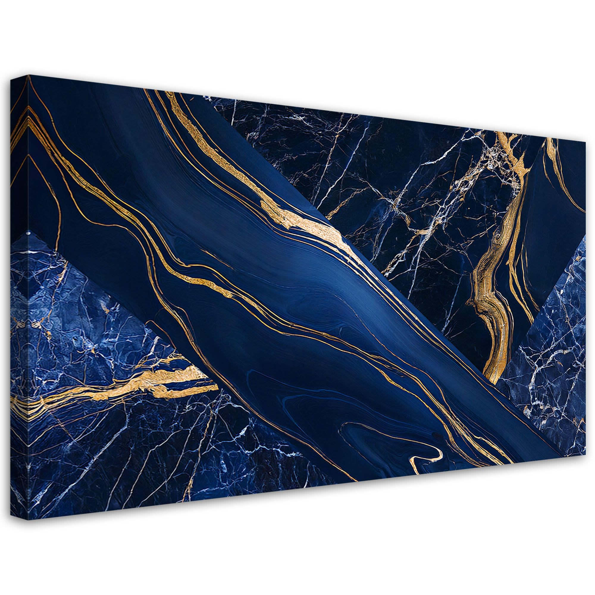 LEINWANDBILD Abstraktion aus blauem Goldmarmor 100x50cm - Blau, Textil (100/50cm) - Feeby