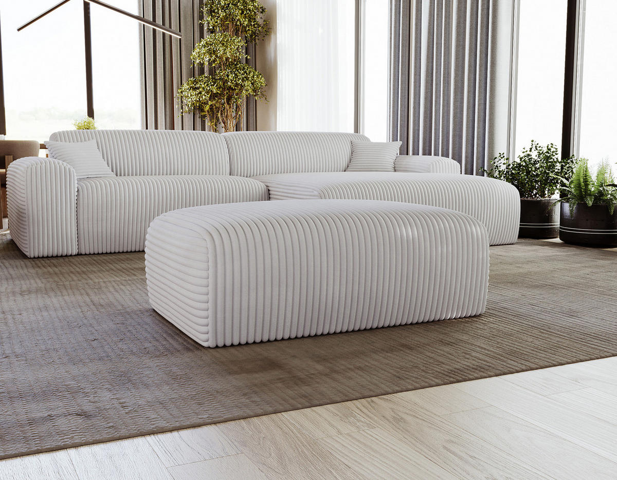 POLSTERHOCKER - Cord - Hellgrau/Schwarz, Kunststoff/Textil (110/40/72cm) - home24