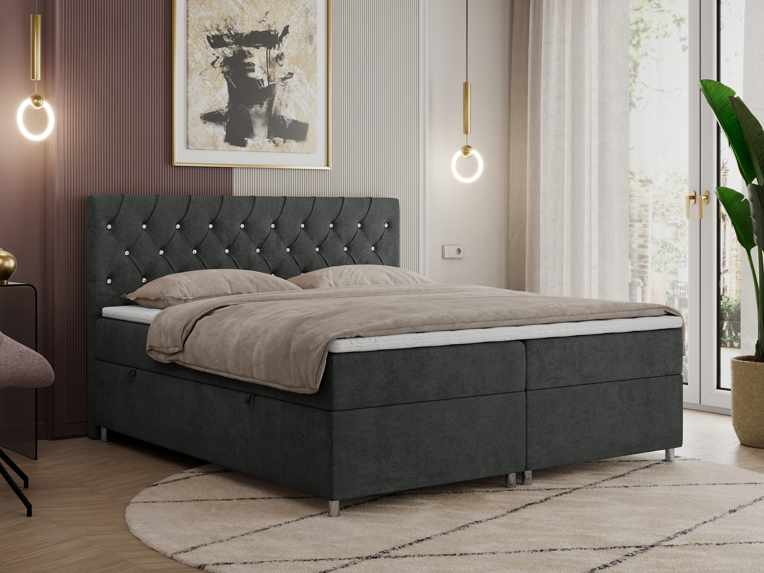 BOXBETT ROMA 120/200 - Hellgrau Strukture - H3 - Hellgrau, Holz/Textil (120/200cm)