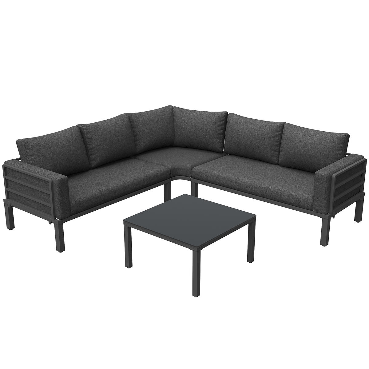 GARTENLOUNGE-SET Gartenmöbel-Set für 4-5 Personen Sitzgruppe mit Kissen&Sitzpolster - Grau, Glas/Textil - STILVORA