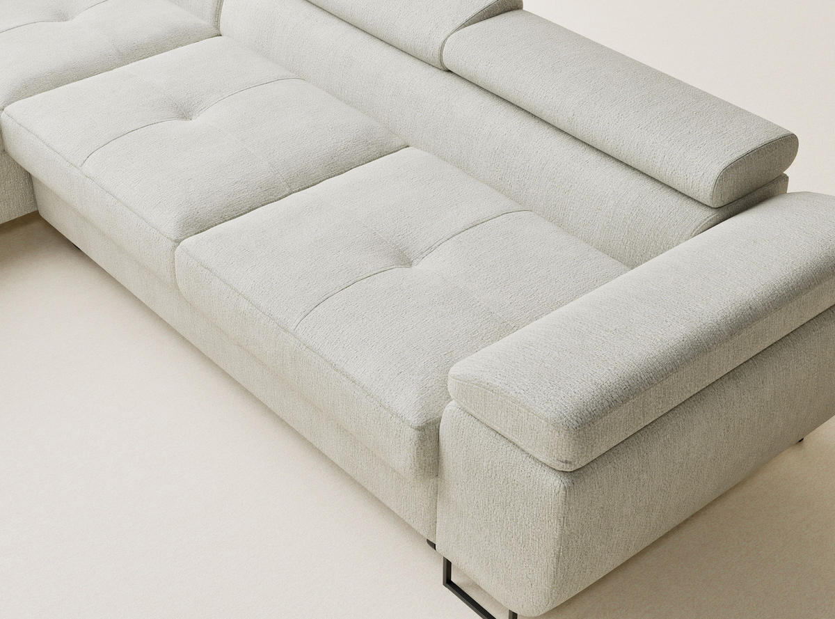 ECKSOFA Concord Creme Chenille-Stoff - Links Seite - Creme/Schwarz, Holz/Holzwerkstoff (203/277cm) - Maison de Reve