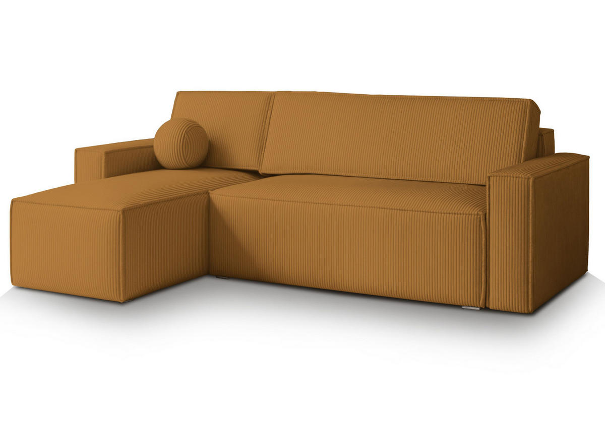 ECKSOFA RAVELO P Gelb Kordstoff mit Schlaffunktion - Gelb, Holz (240/140cm) - MASSENO