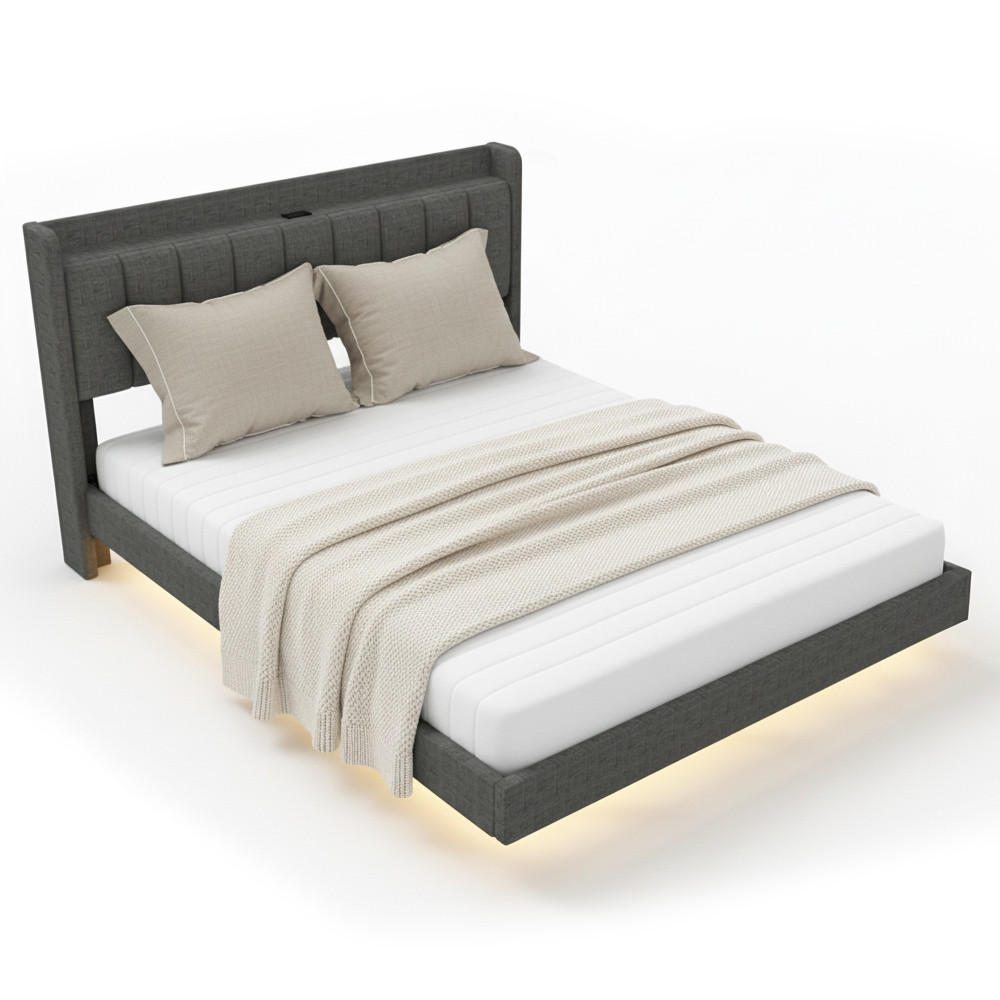 LED BETT MELURA - Dunkelgrau, Mit Matratze - Dunkelgrau, Kunststoff - Home Deluxe