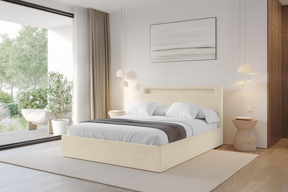 POLSTERBETT mit Bettkasten und Lattenrost, Boxbett ohne Matratze - GOLA 180x200 Beige - Beige, Holzwerkstoff/Textil (180/200cm) - ALTDECOR