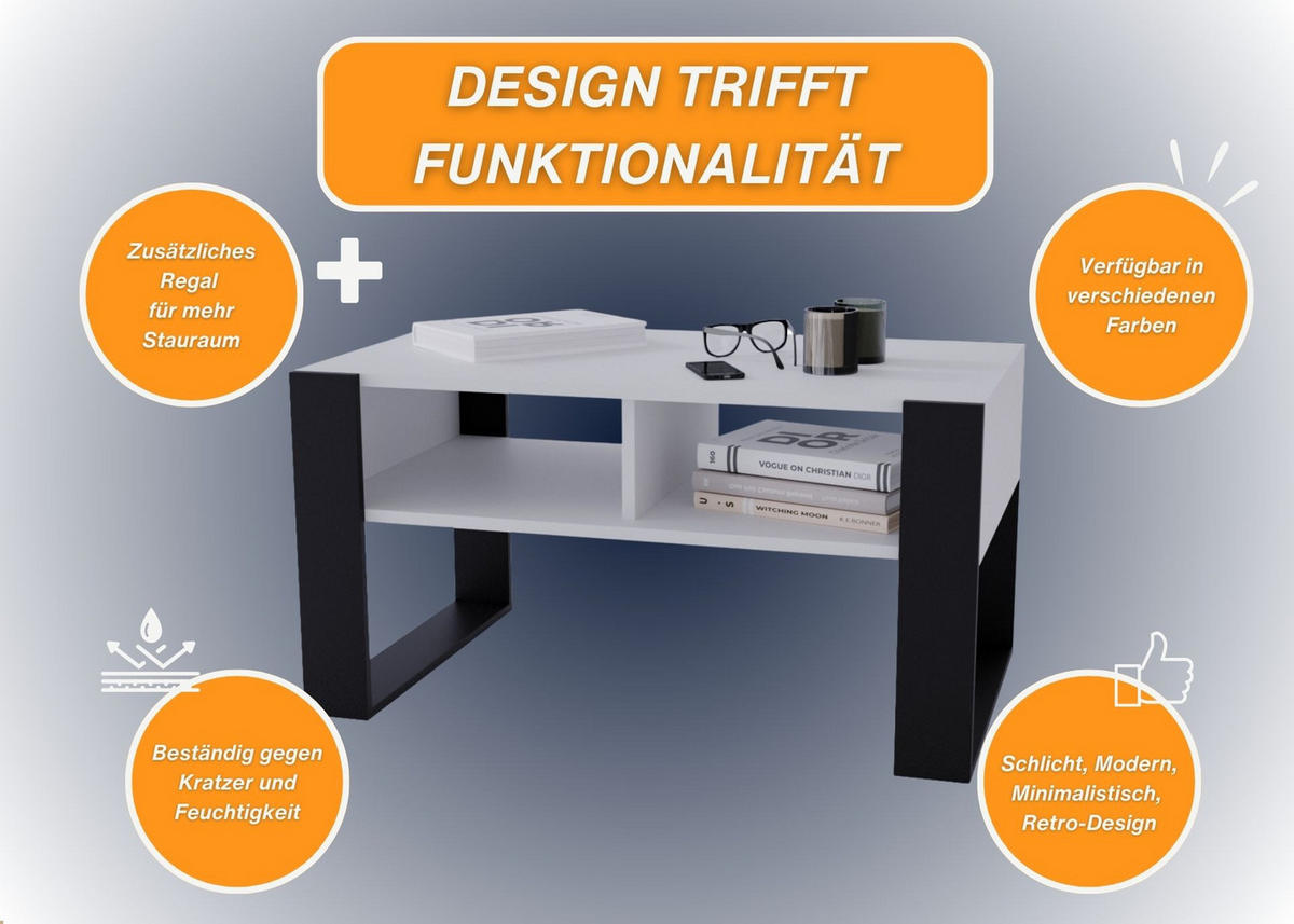 COUCHTISCH Kora92 92/45/53,6 - Schwarz/Weiß, Holzwerkstoff (54/92/45cm) - RAUMHIRSCH FURNITURE